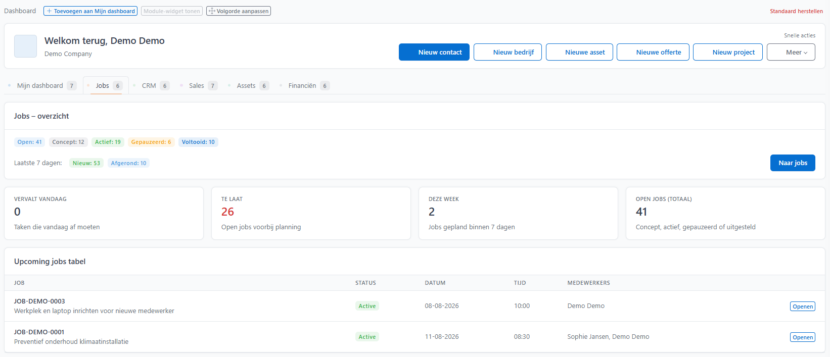 MyKlerk dashboard voor jobs